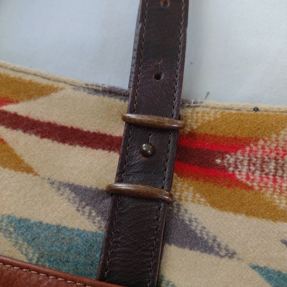 Pendleton Wyeth Trail Tote Open Top Wool & Leather Bag Southwest Aztec Print - Picture 13 of 15